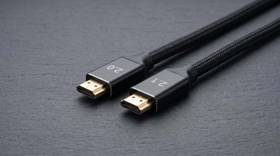 Twee HDMI kabels naast elkaar: HDMI 2.0 en HDMI 2.1
