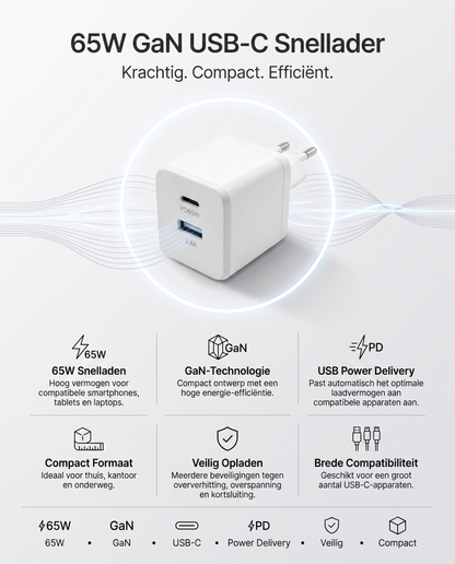 Specificaties Kabelkings Snellader · 65W: 65W, Power Delivery, USB-A