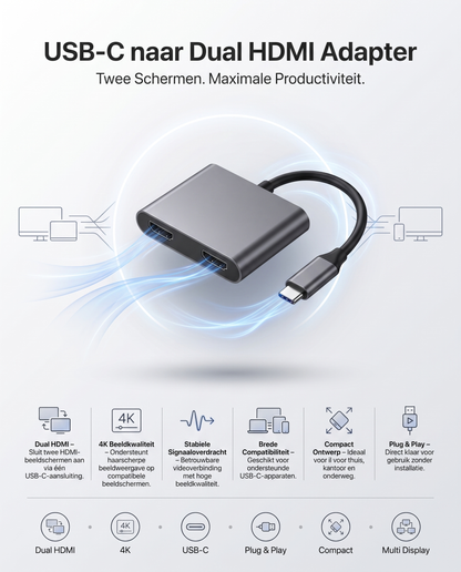 Specificaties Kabelkings USB-C naar Dual HDMI Adapter: Dual HDMI, 4K, USB-C