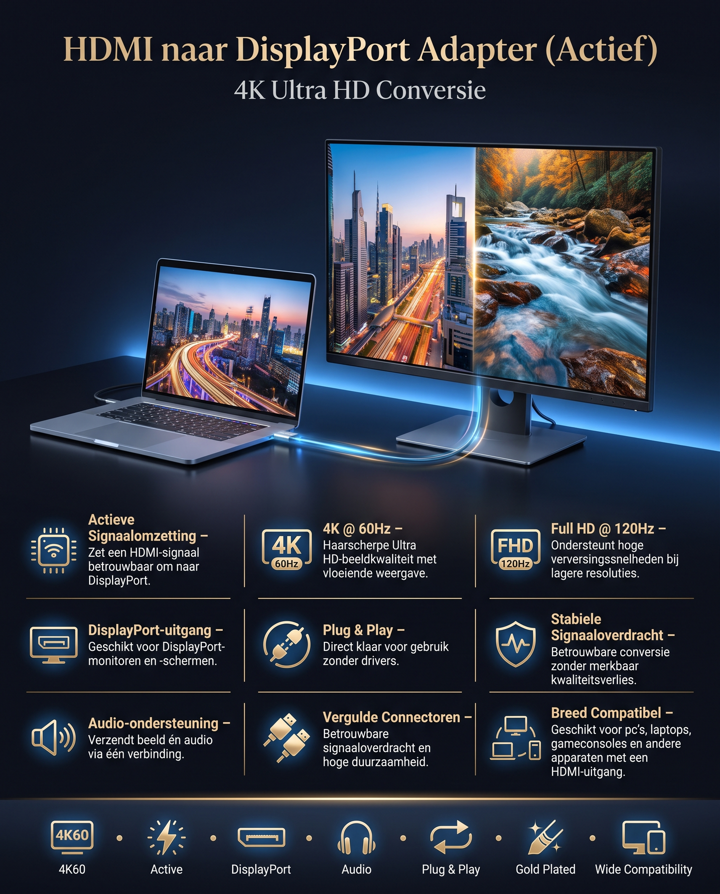 Specificaties en kenmerken van de Kabelkings HDMI naar DisplayPort Adapter
