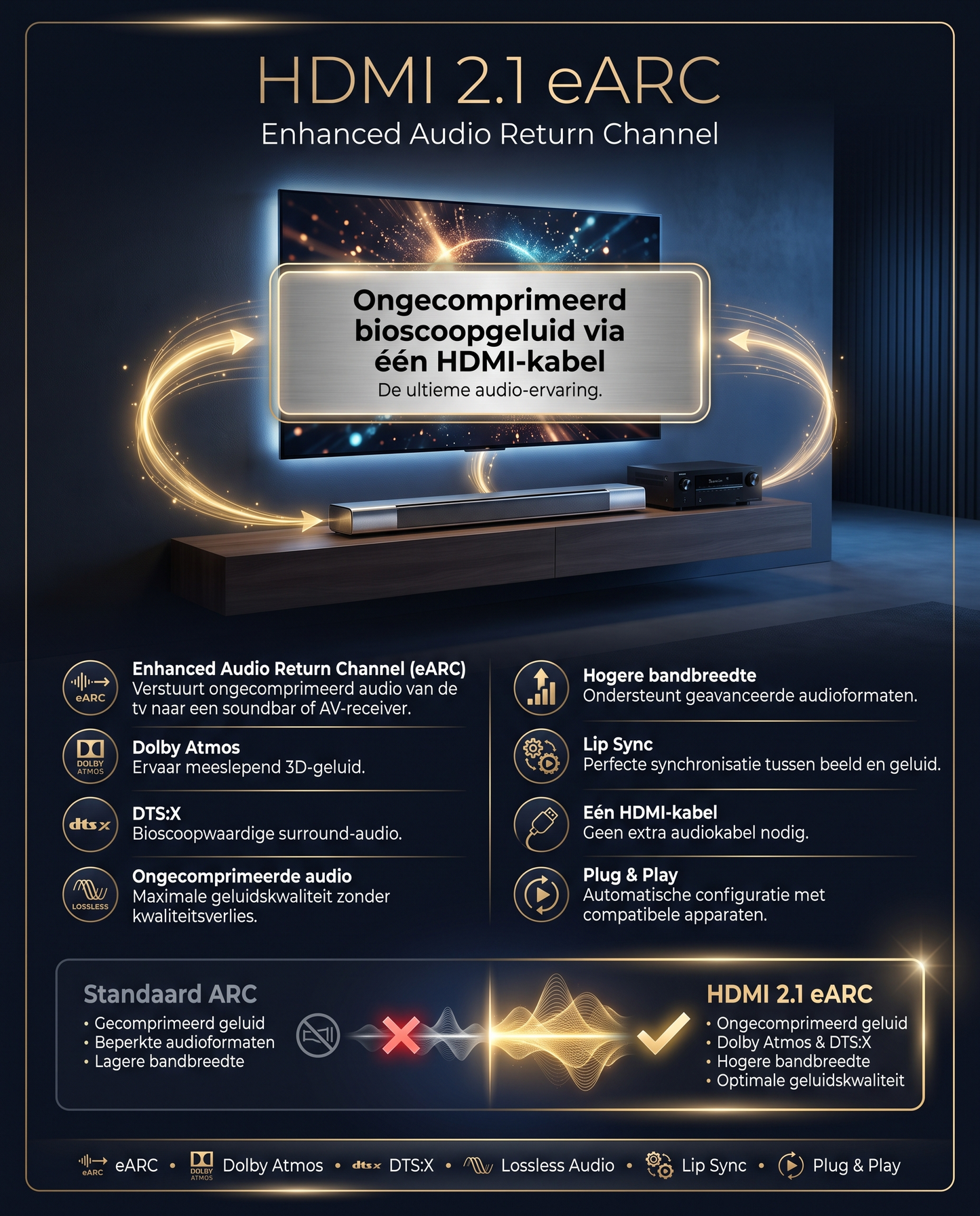 Kabelkings HDMI 2.1 kabel met eARC ondersteuning voor Dolby Atmos en DTS:X audio