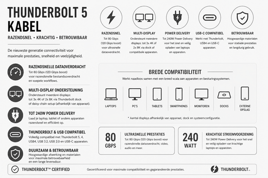 Kabelkings Thunderbolt 5 Kabel 80Gbps 240W 1.5m Zwart
