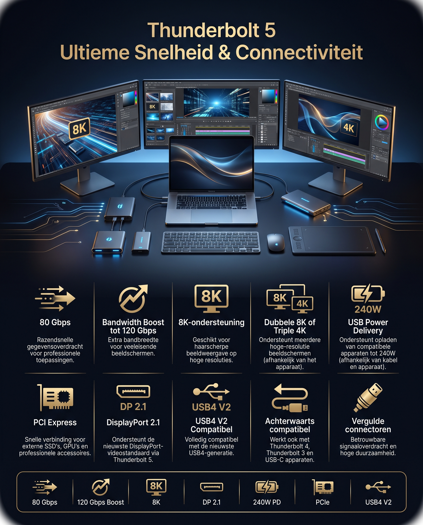 Specificaties en kenmerken van de Kabelkings Thunderbolt 5 Kabel Zwart