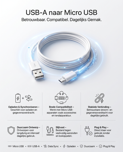 Specificaties en kenmerken van de Kabelkings USB-A naar Micro USB kabel: opladen, data sync, duurzaam, plug & play