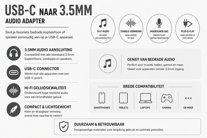 Kabelkings USB-C naar 3.5mm Jack Adapter DAC Audio Wit