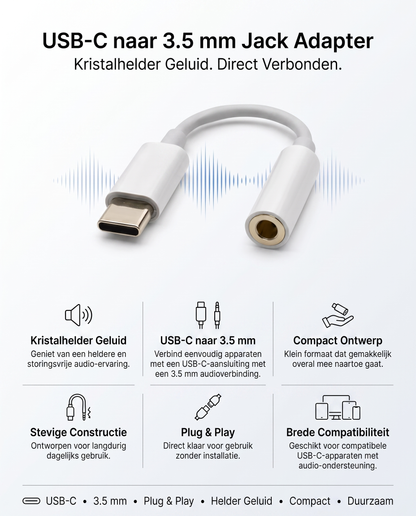 Specificaties Kabelkings USB-C naar 3.5mm Jack Adapter: kristalhelder geluid, compact ontwerp, plug & play, brede compatibiliteit