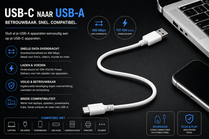 Kabelkings USB-C naar USB-A Kabel 5Gbps 2 meter Wit