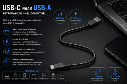 Kabelkings USB-C naar USB-A Kabel 5Gbps 1 meter Zwart