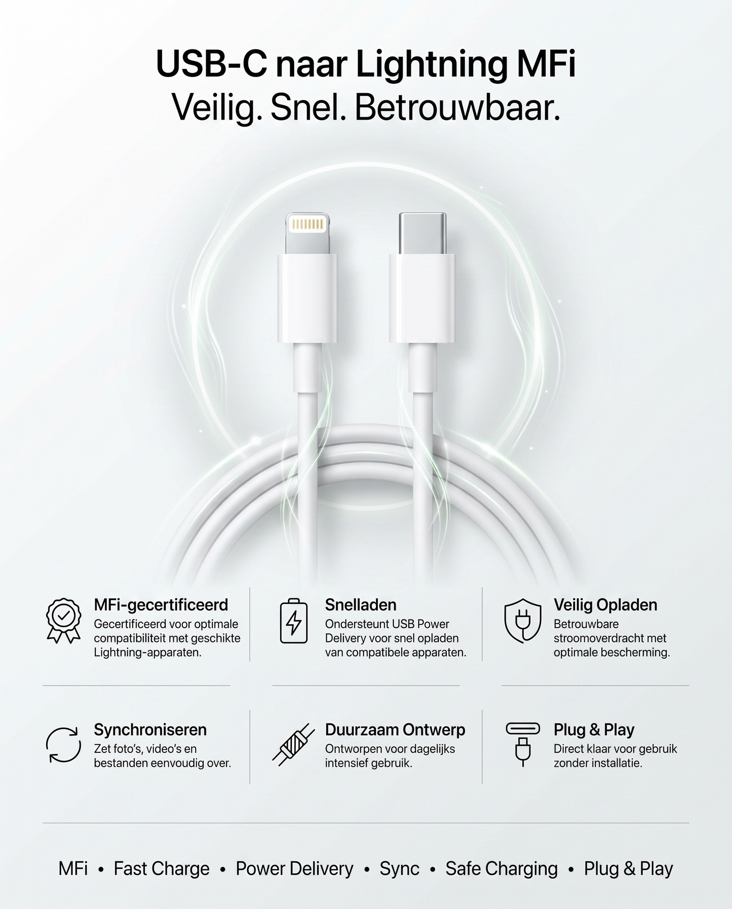 Specificaties en kenmerken van de Kabelkings USB-C naar Lightning Kabel Wit