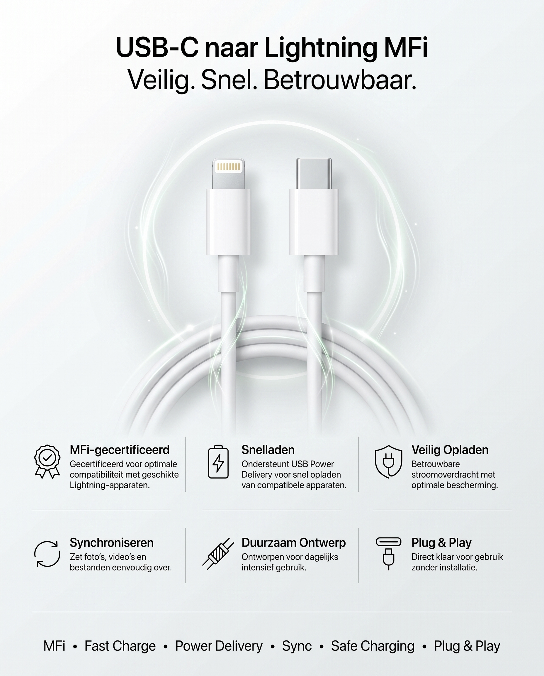 Specificaties en kenmerken van de Kabelkings USB-C naar Lightning Kabel Wit