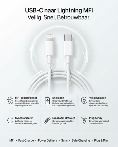 Specificaties en kenmerken van de Kabelkings USB-C naar Lightning Kabel Wit